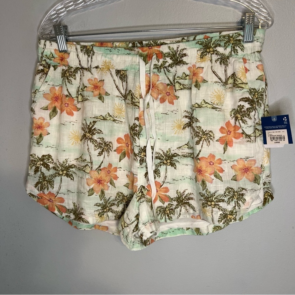 NWT Arizona Womens Floral Pull On Shorts Lined Sz L Drawstring Beach Summer